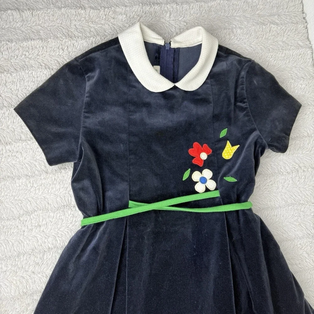 Sylvia Whyte Saks Fifth Avenue Blue Flower Velvet Dress Girls 6 *See Measurement